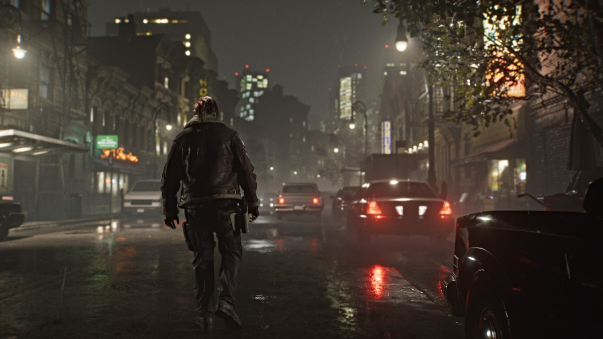 Leon walking the streets in Resident Evil Requiem