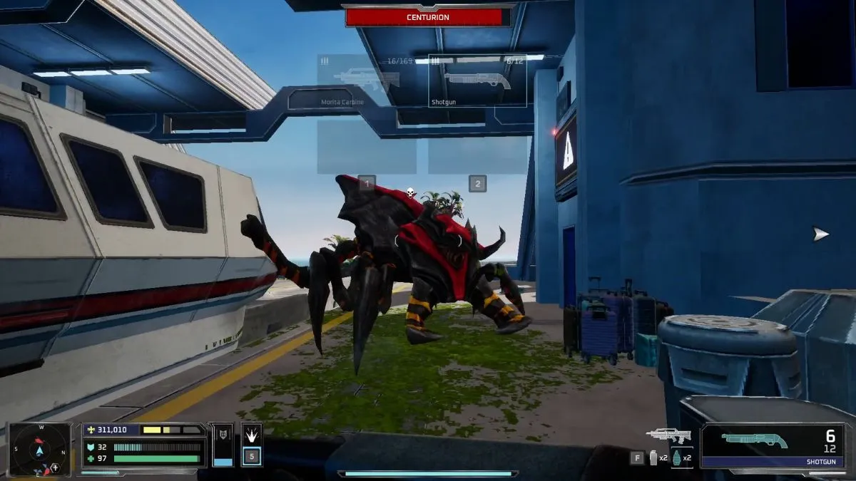 Fighting a Centurion in Starship Troopers Ultimate Bug War.