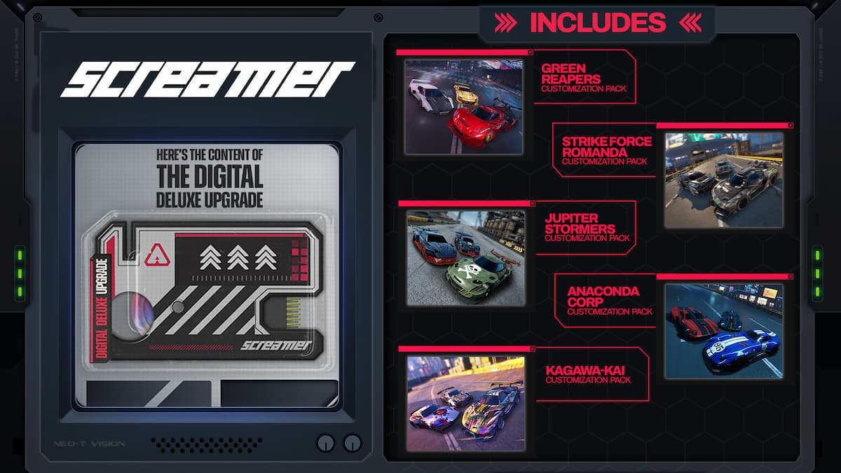Screamer Digital Deluxe Upgrade which includes several customization packs