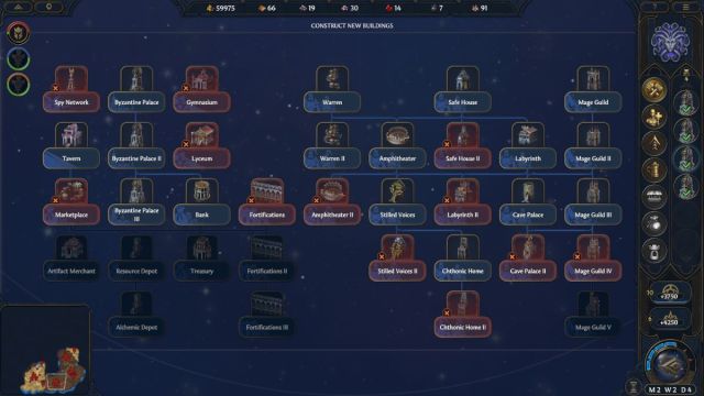 The city upgrades screen in HoMM: Olden Era.