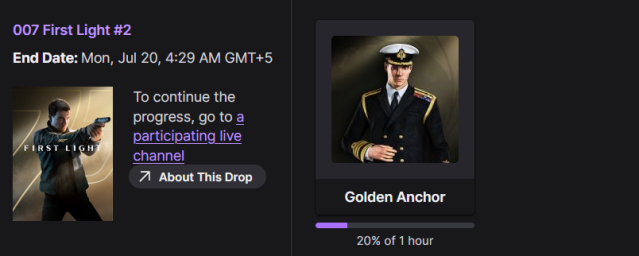 007 First Light Twitch Drops Progress