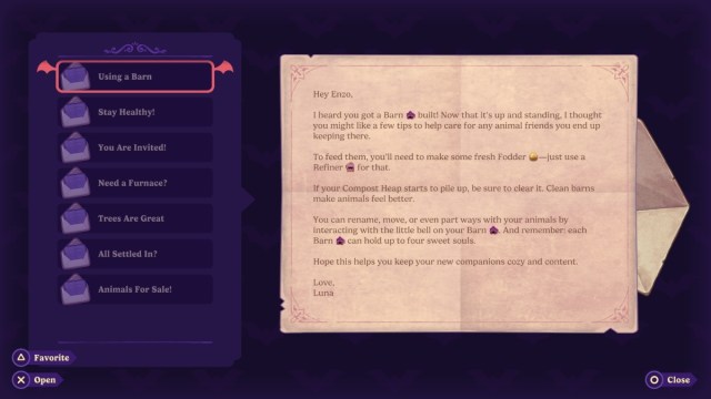 Luna's Mail for Tips Using the Barn Moonlight Peaks
