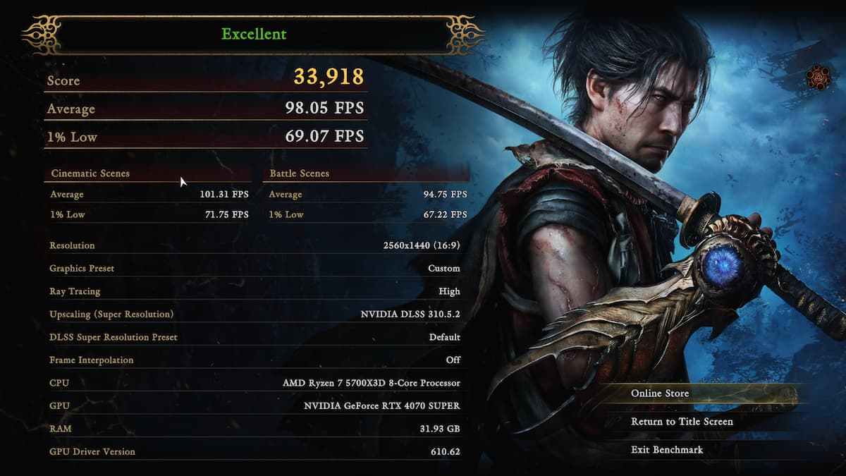 Onimusha Benchmark Tool Results Screen