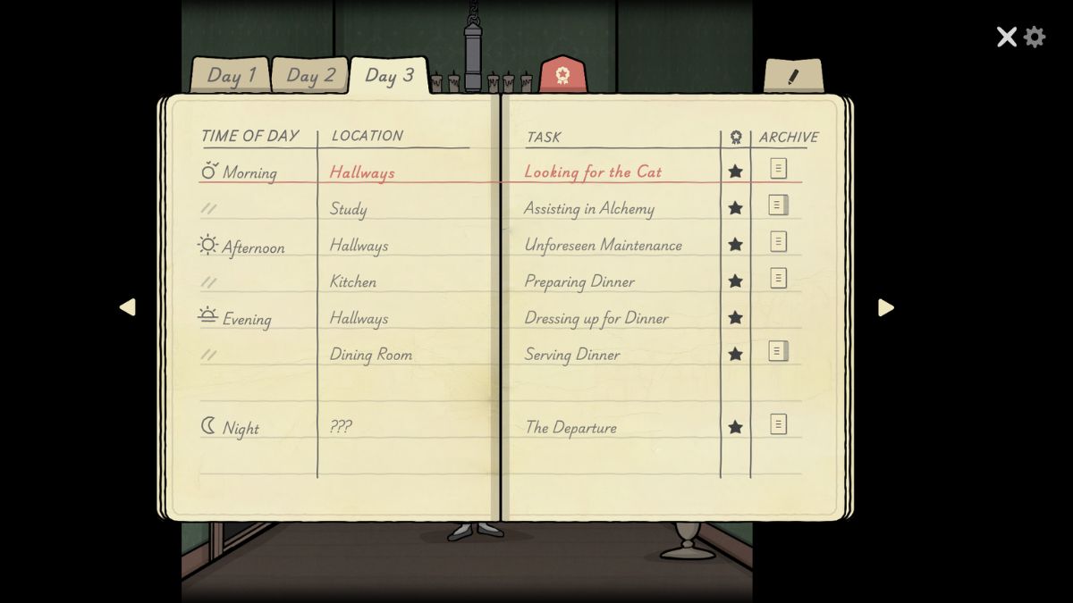 The journal in Servant of the Lake showing all Day 3 achievement completed.