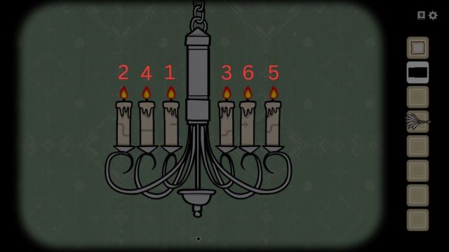 The candle puzzle solution, showing to light first the third candle, then the first, then the fourth, then the second, then the sixth, then the fifth.