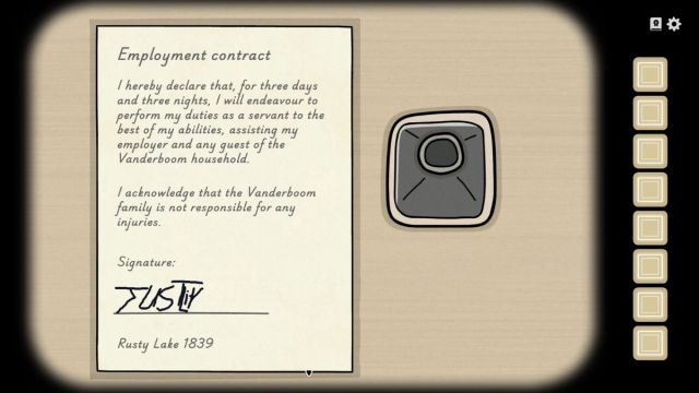 The signed contract in Servant of the Lake.