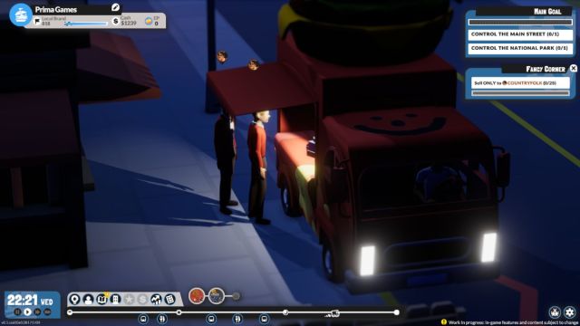 A truck on the street, serving a customer at night in Food Truck Empire.