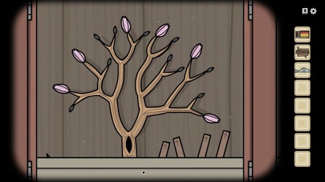 A tree with a fly and directional cards in Servant of the Lake.
