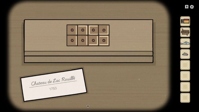 The wine box puzzle in the living room in Servant of the Lake.