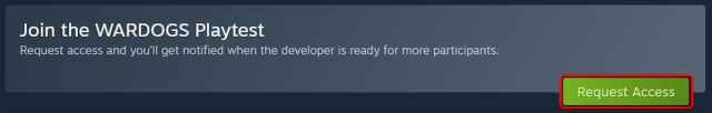 WARDOGS Closed Beta Request Access Button Steam