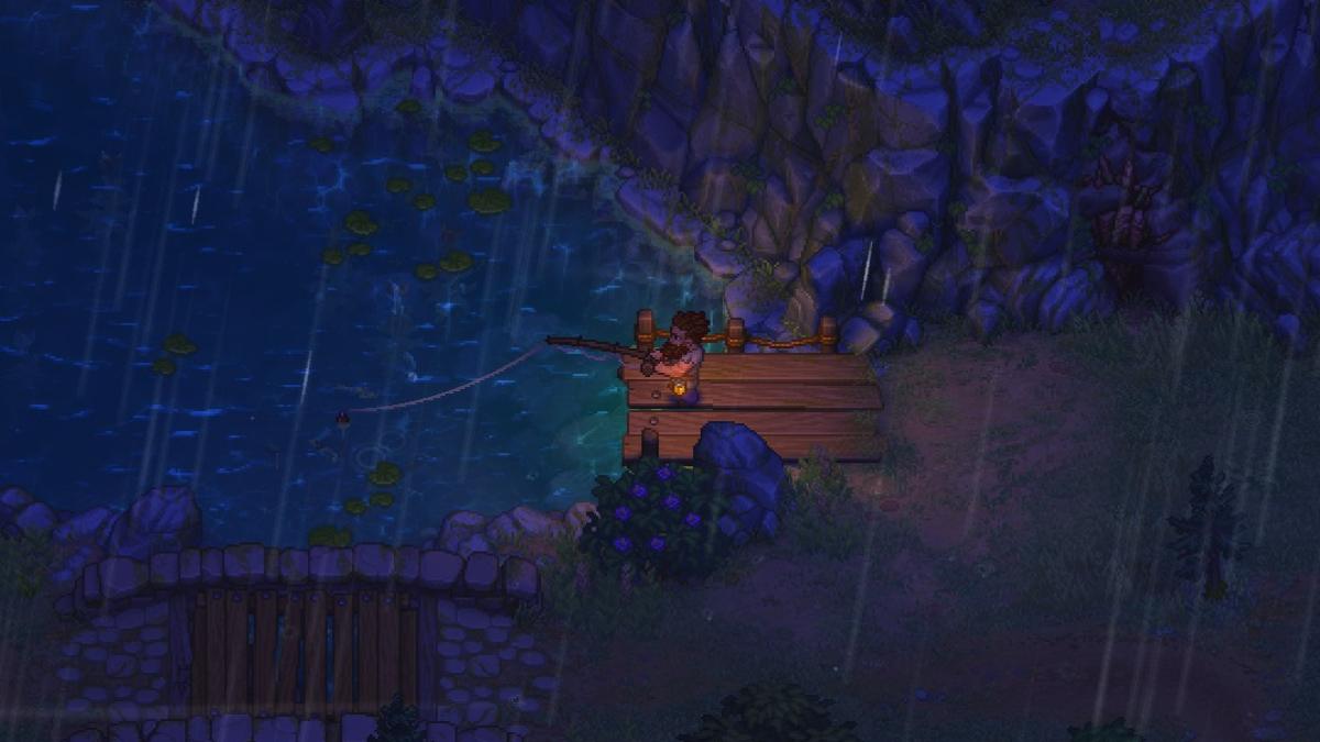 Keeper fishing in dusk while it's raining