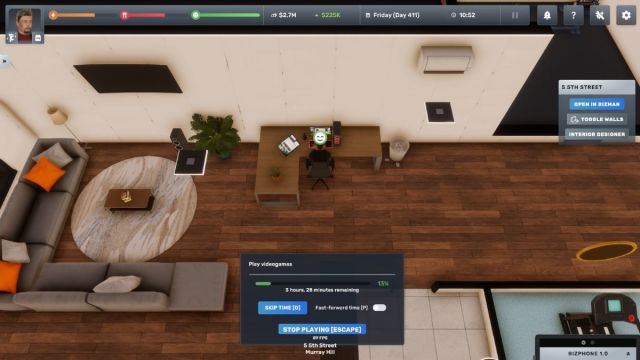 A player playing on the computer in Big Ambitions.
