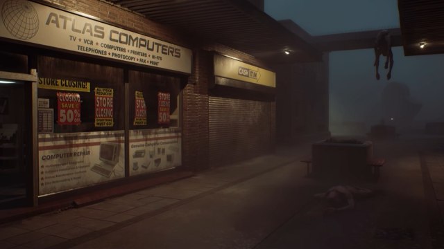 the town center with bodies on floor and archways