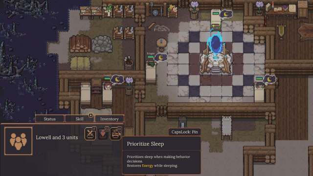 Dungeon Settlers prioritize sleep hotkey to make units rest and regain energy