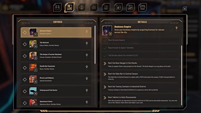 Quest menu in Nivalis Nights