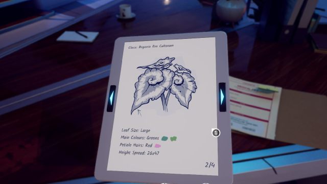Rivage walkthrough notepad with details on flower class