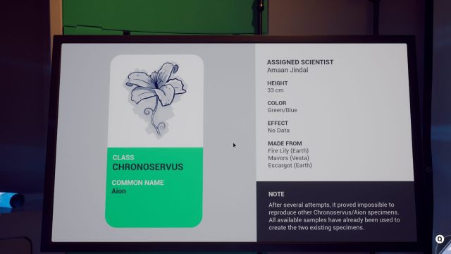Rivage Aion flower class and detail screen on Planta Center showing Chronoservus