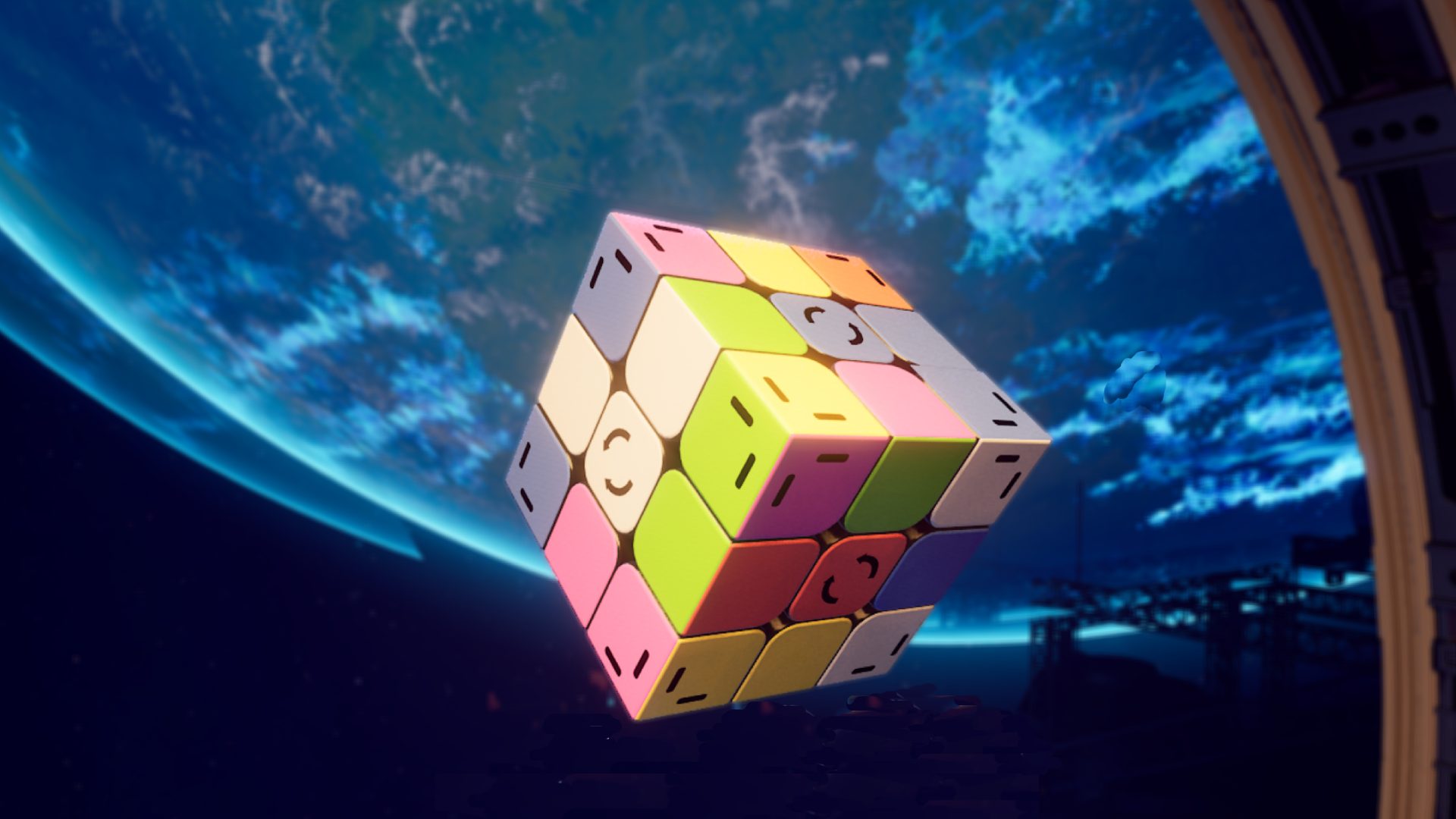 Rivage Cubik Cube puzzle with background of planet in space