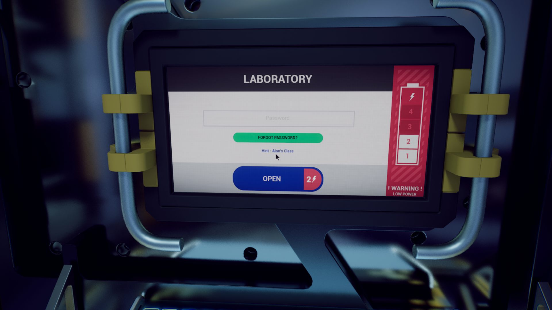 Rivage Laboratory door password panel asking for Aion's class