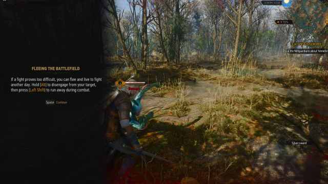 The Witcher 3 Remastered tutorial tip to flee battle