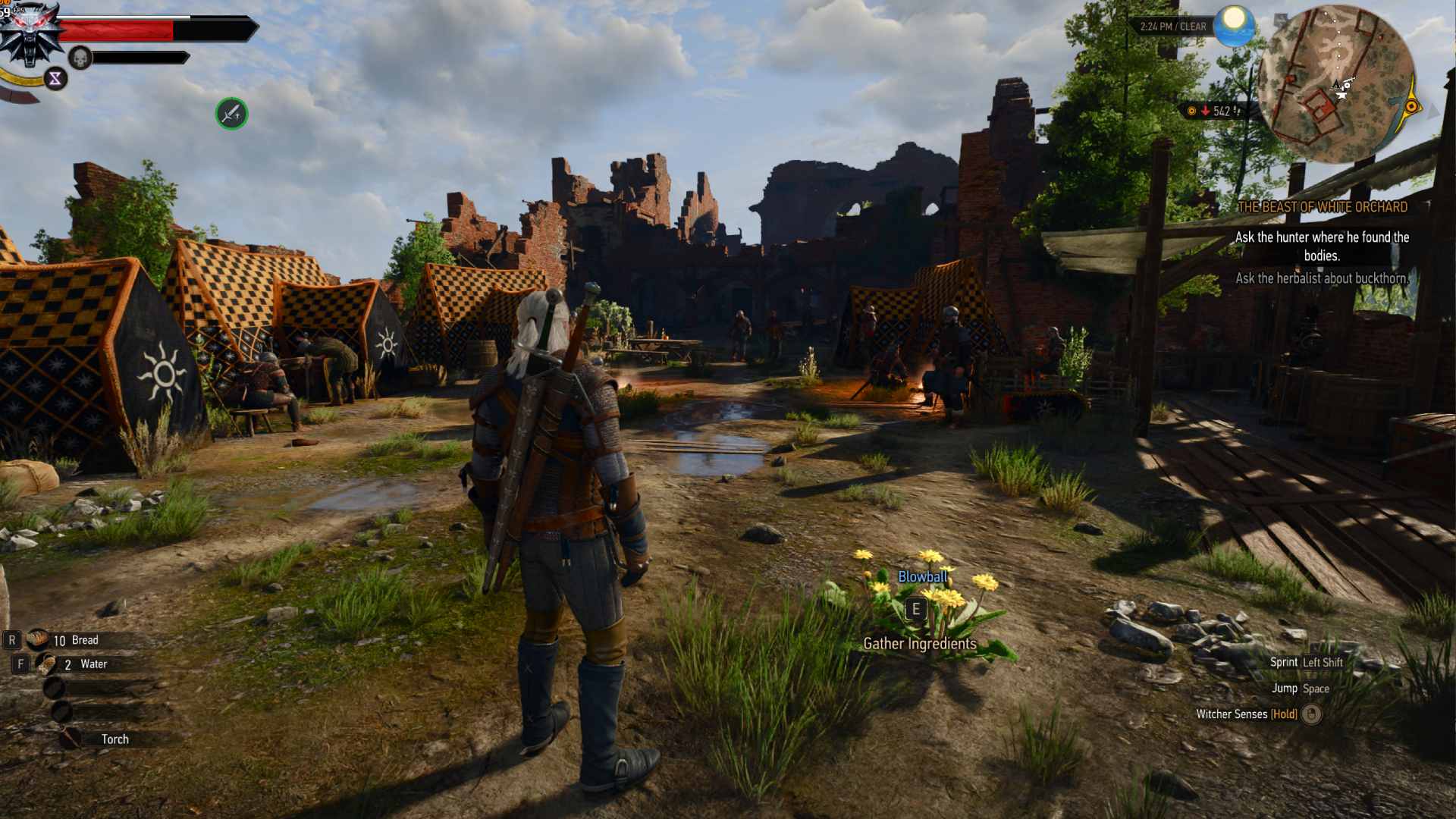 The Witcher 3 Remastered Geralt standing in nilfgaard camp