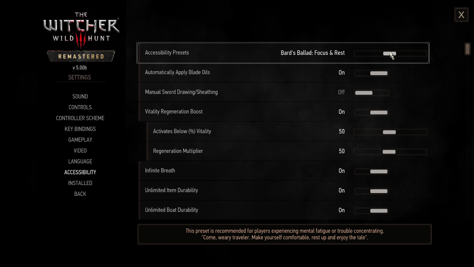 The Witcher 3 Wild Hunt Remastered Accessibility Settings