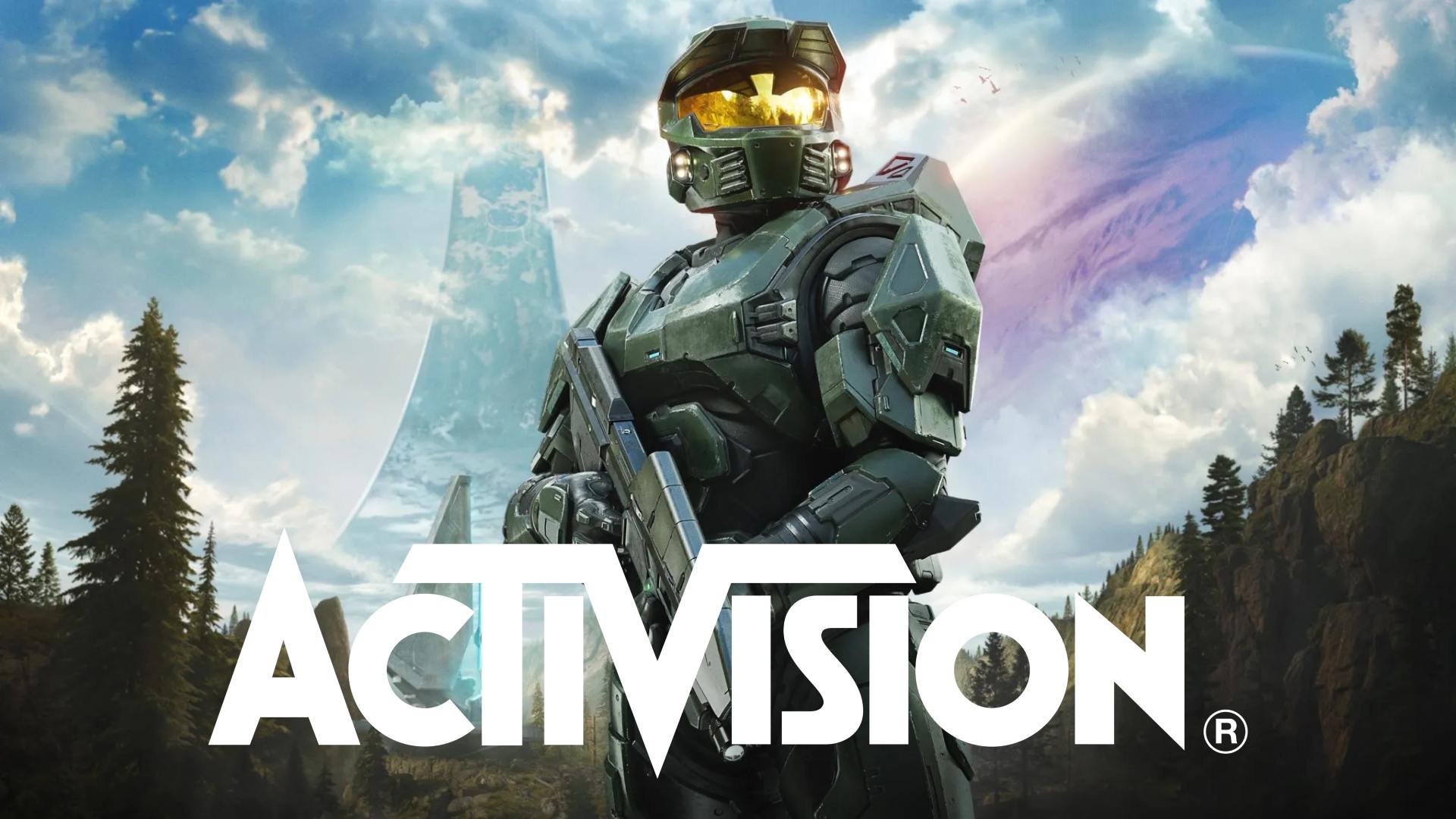 Xbox round of layoffs master chief halo with activision call of duty logo in front
