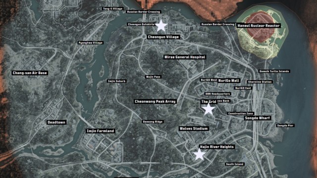 A map with locations marked in DMZ