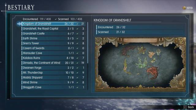 Final Fantasy Resonance Mod bestiary with all regions and enemies