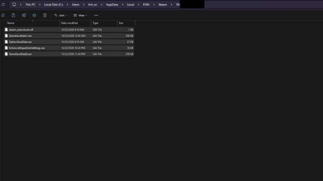 Final Fantasy Resonance full game save data location windows explorer