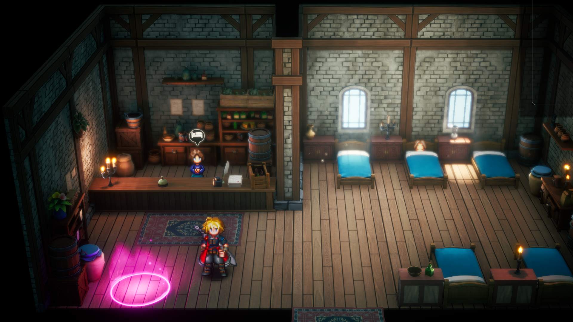 Final Fantasy Resonance game save location pink circle in inn