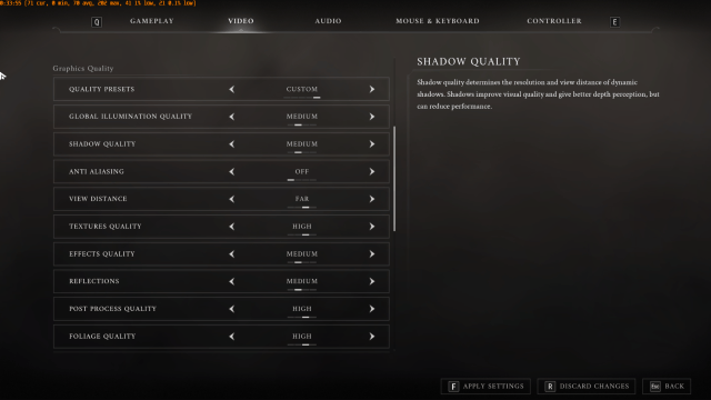 Valor Mortis Settings page