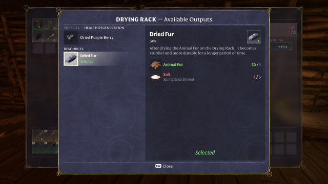 Dried Fur recipe Enshrouded