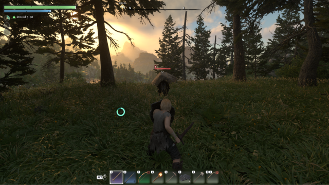 Enshrouded character fighting a wolf