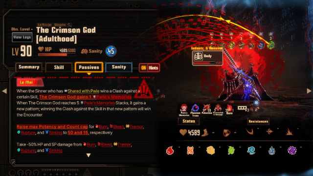 Limbus Company Buffet The Crimson God passive details screen