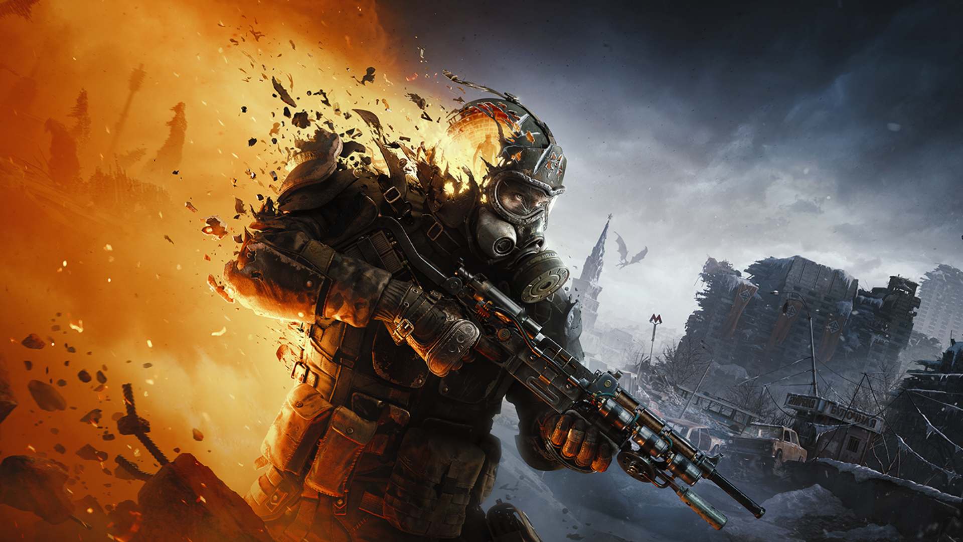 Metro 2039 Key Art with The Stranger soldier holding shotgun