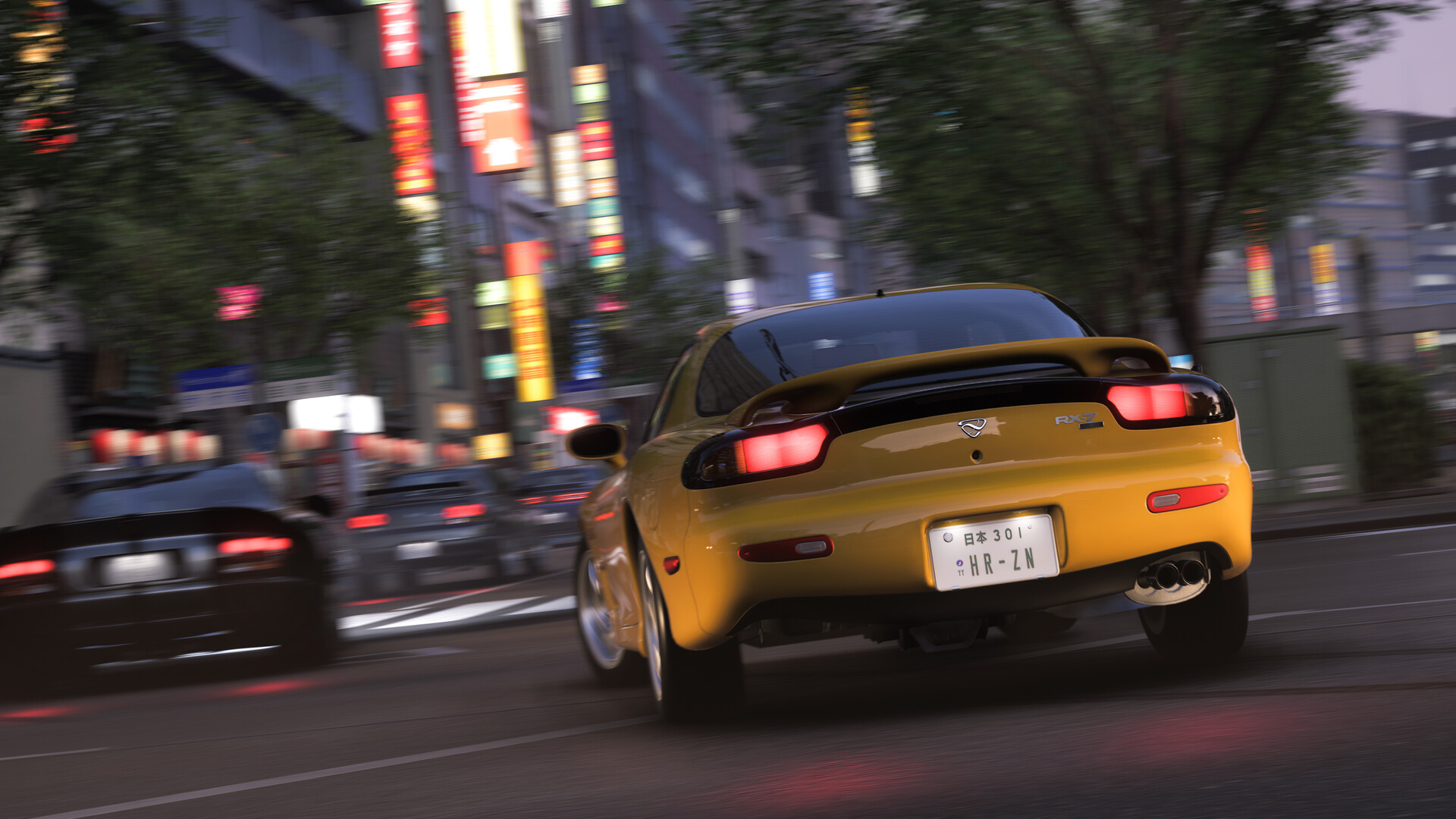 A car racing through the streets in Forza Horizon 6