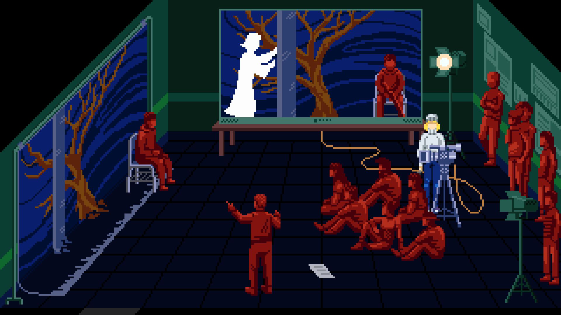 Tenebris Somnia Cinematography Class Projector puzzle showing a woman and man separated by a glass screen