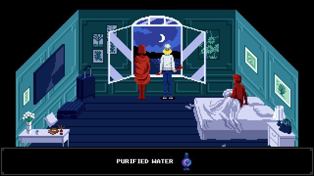 Tenebris Somnia Bedroom With Red Statues and Moonlight for Purified Water