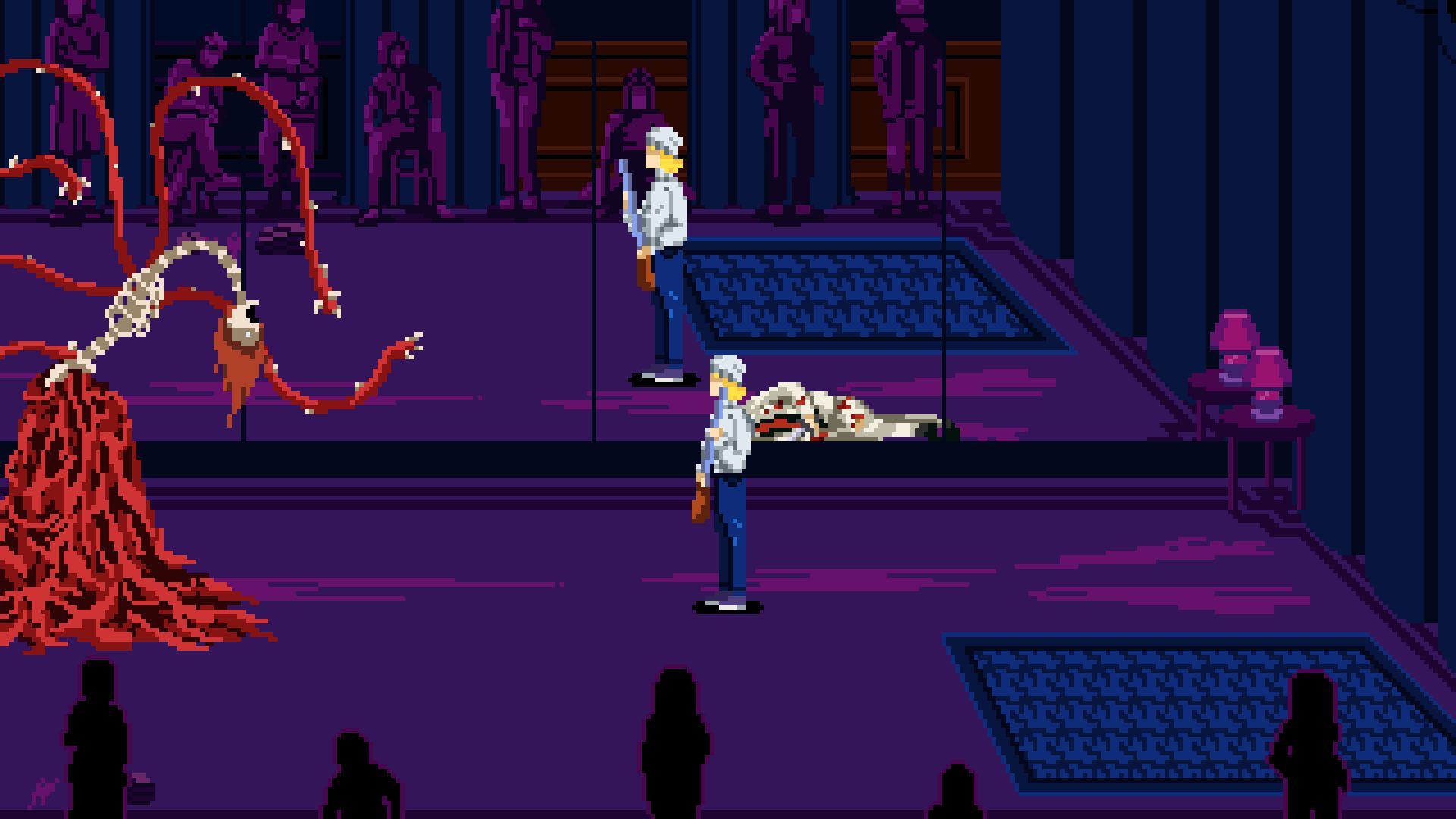 Tenebris Somnia Vitria boss fight room with mirror and red tentacle monster woman