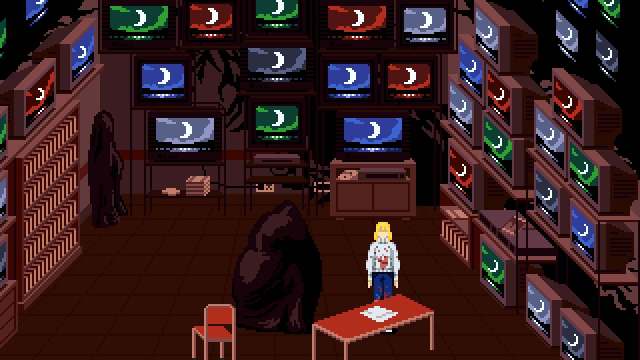 Tennebris Somnia dozens of TVs showing moon