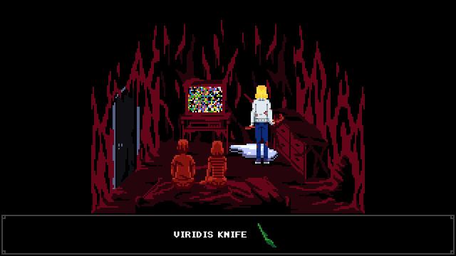 Tennebris Somnia viridis knife in small red room with mercury pool