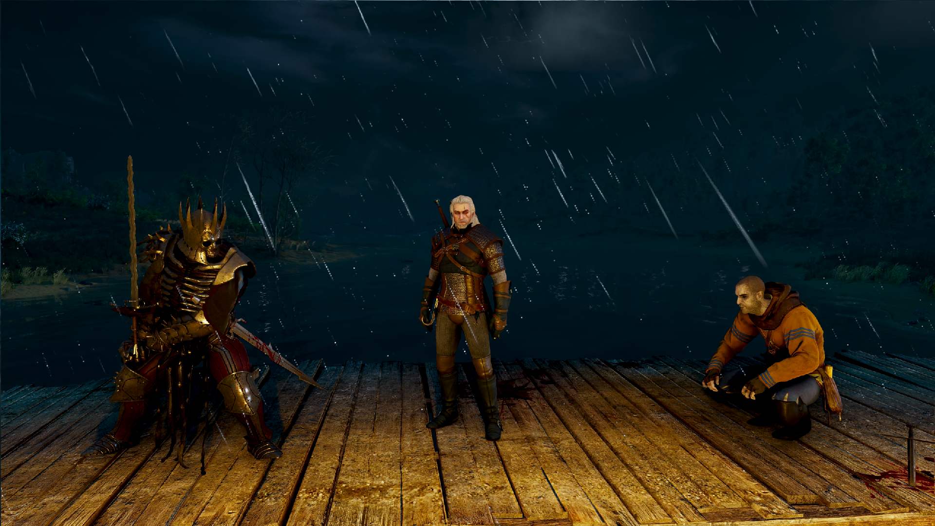 The Witcher 3 Remastered photo mode Geralt, Eredin and Gaunter O Dimm on bridge