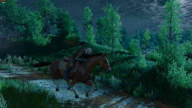 The Witcher 3 Roach galloping at night