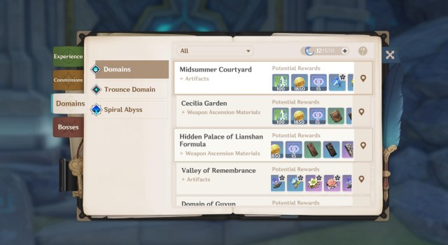 Genshin Impact Abyssal Domains Guide Rewards Artifacts Weapon Ascension Materials Talent Leveling Materials 2a