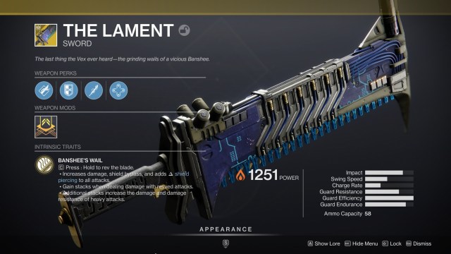 Destiny 2 Beyond Light The Lament Exotic Sword Quest Guide Perks