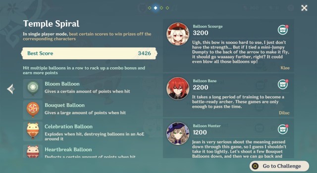 Genshin Impact Windblume Festival Invitation Of Windblume Bullseye Balloons Festive Challenge Guide Temple Spiral Stage 1b