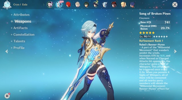 Genshin Impact Eula Guide Weapons Artifacts Talents 1a