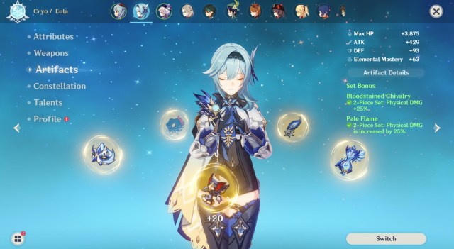 Genshin Impact Eula Guide Weapons Artifacts Talents 2