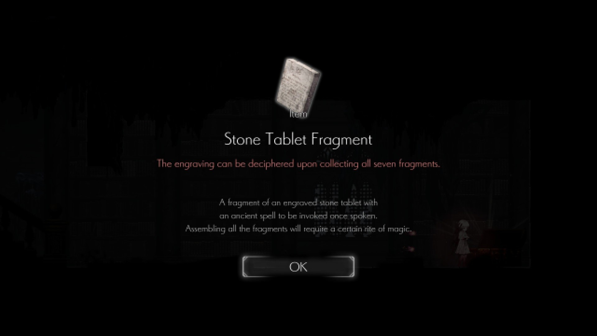 Ender Lilies screenshot of Stone Tablet Fragment